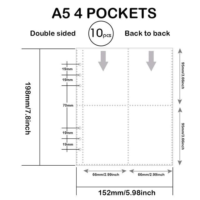 10pcs a5 6 ring binder clear pocket refill, photocard binder a5 sleeves, photo album