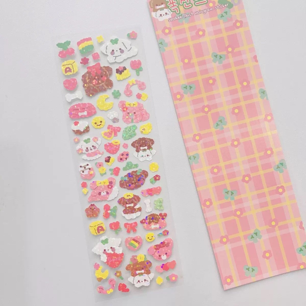 Kawaii Kpop Polco Holographic Bear Rabbit Cute Sticker Sheet stary
